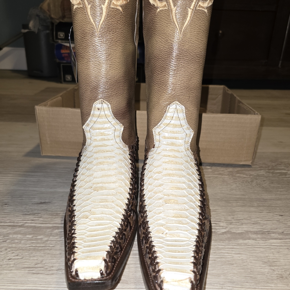Men's Tan and Cream Python Western Boots